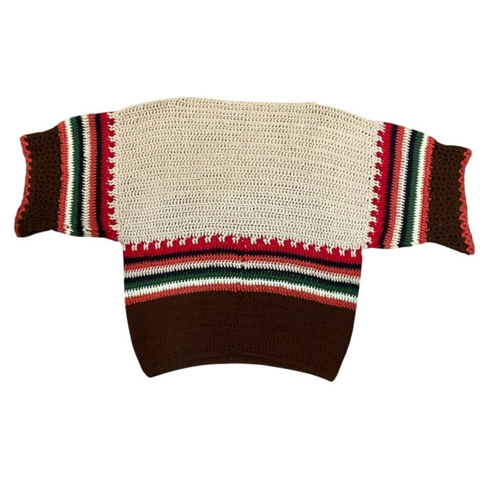 Handmade Crochet Knit Boat Neck Short Sleeve Striped Sweater 70s Vibes Medium - Picture 3 of 3